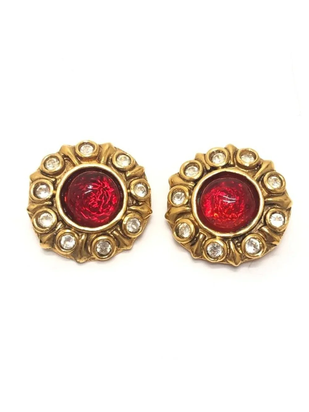 Chanel Earrings Gripoix Rhinestone Metal Gold